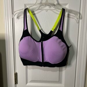 Champion Purple and Black Sports Bra with Front-Zip Racerback